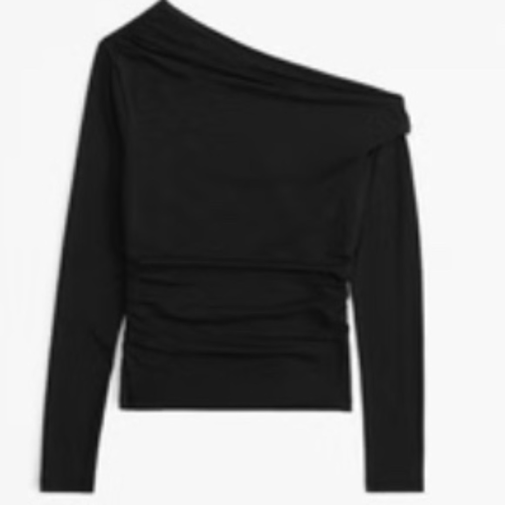 Abercrombie Long-Sleeve Off-The-Shoulder Draped Top Black L